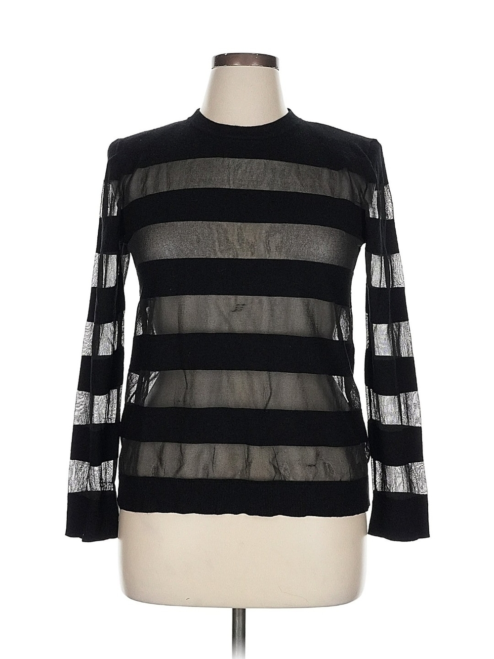Eloquii Black Semi-Sheer Striped Long Sleeve Top